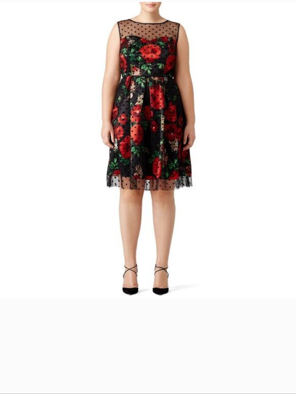 Slate & Willow Romantic Rose Floral Print Dotted Mesh Sleeveless Dress Size 14